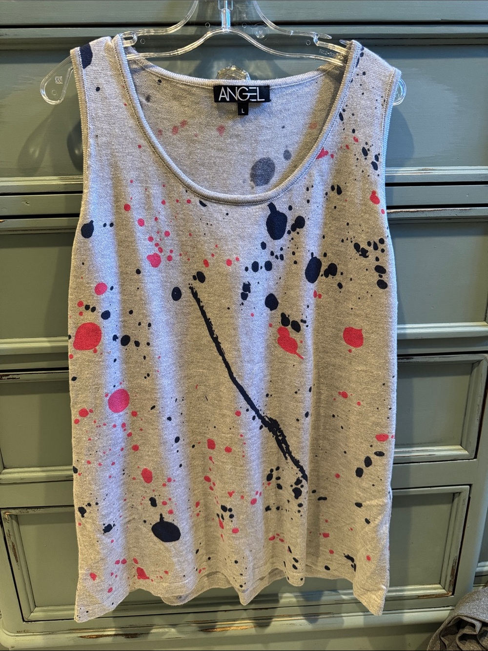 Angel Gray Tank Top with Pink & Blue Paint-Splash Print